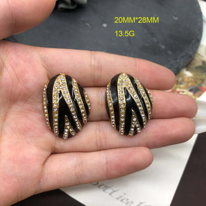Black Stripes Vintage Elegant Pendant Diamonds Luxury 18k Gold Plated Necklace Earrings Jewelry Set | Mix Mix Style-Mix MIx Style