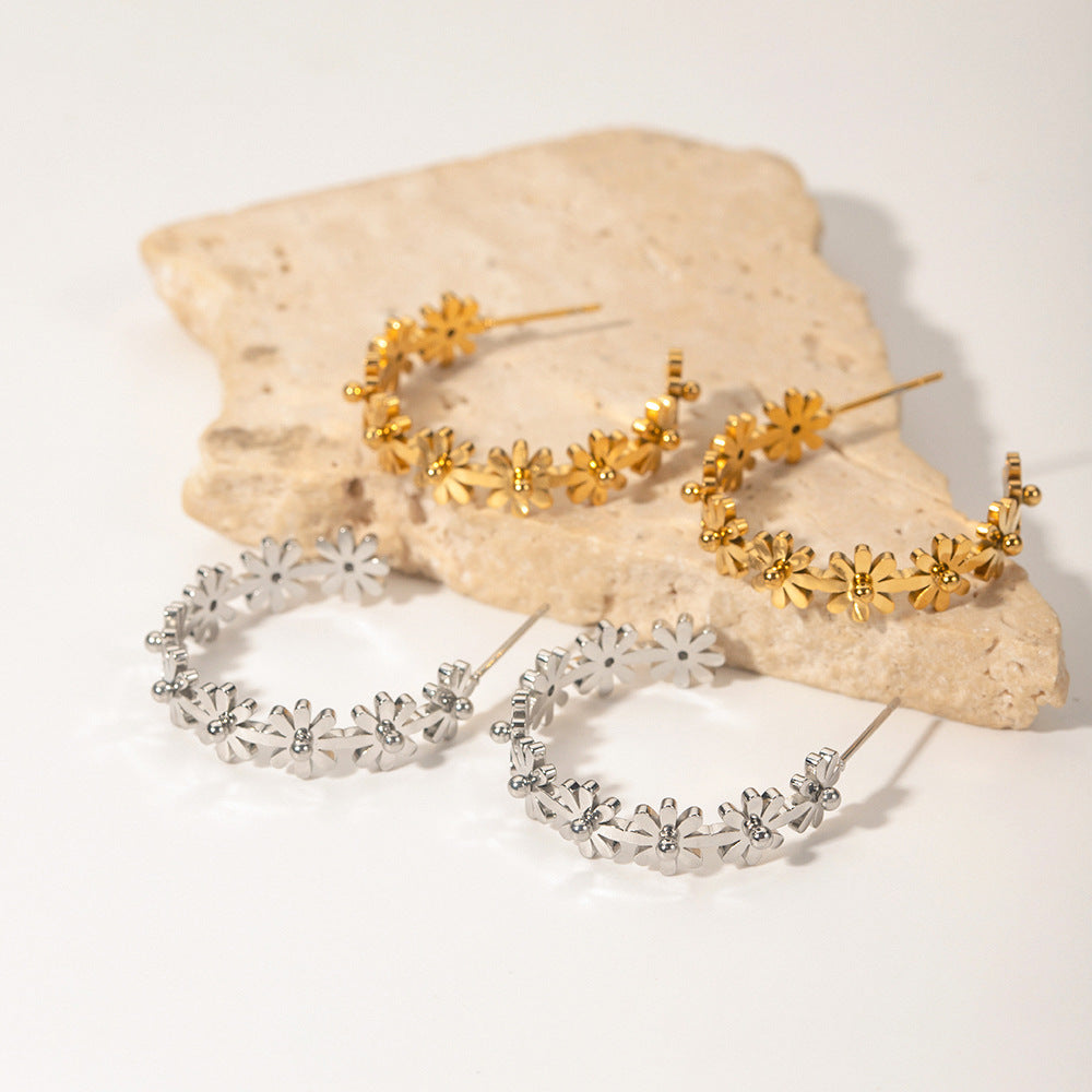 Flowers Dainty Trendy Elegant 18k Vermeil/White Gold Plated Hoop Earrings | Mix Mix Style-Mix MIx Style