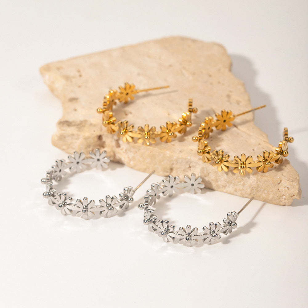 Flowers Dainty Trendy Elegant 18k Vermeil/White Gold Plated Hoop Earrings | Mix Mix Style-Mix MIx Style