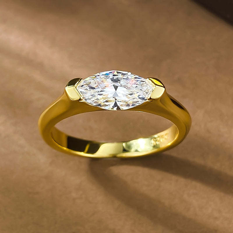 Elegant Solitarie Marquise Cut Moissanite Diamond ct 18k Vermeil Gold Plated Engagement Ring | Mix Mix Style-Mix MIx Style