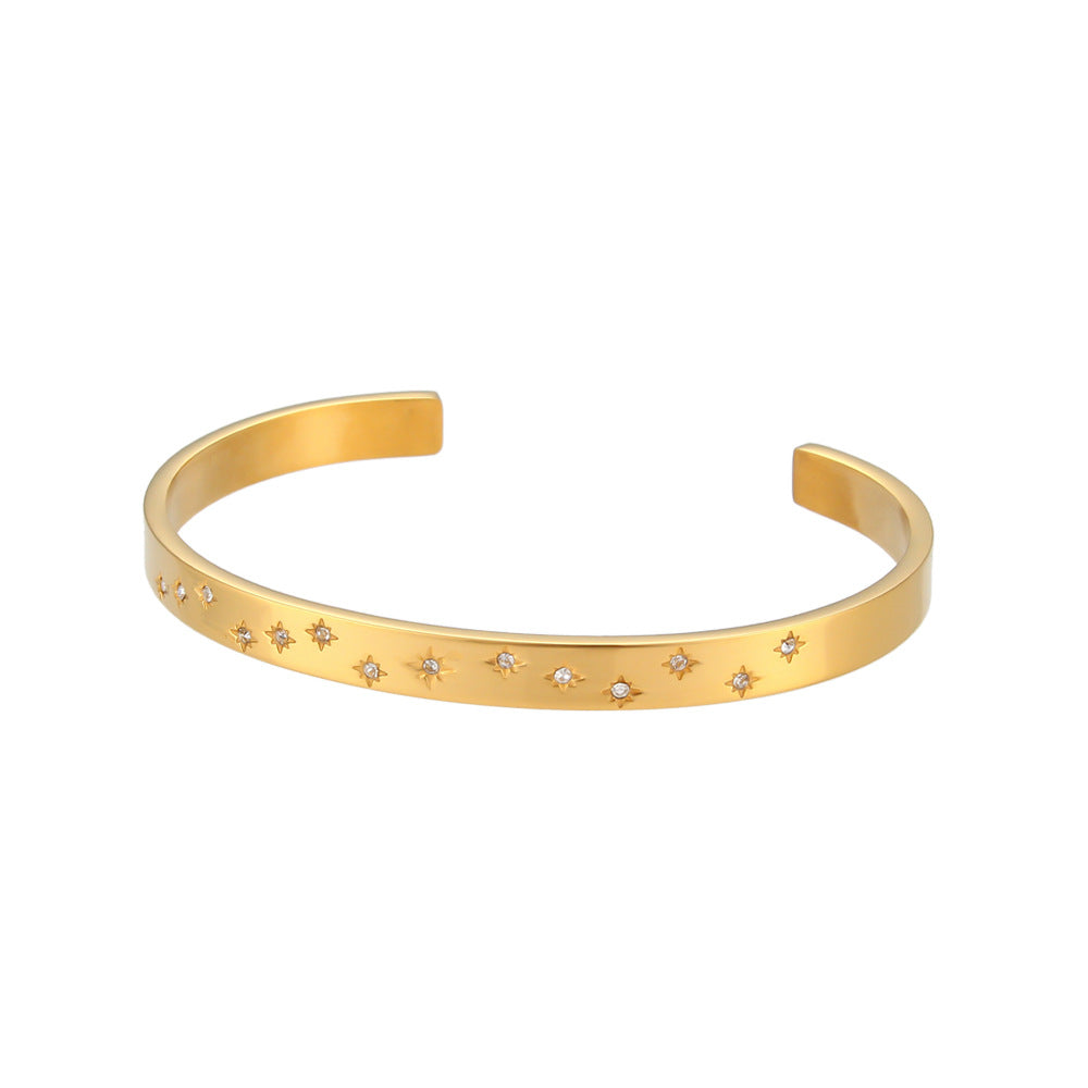 European and American cross-border hot selling eight-pointed star round zircon open bracelet stainless steel round edge five-pointed star zircon hand jewelry for women-Mix MIx Style