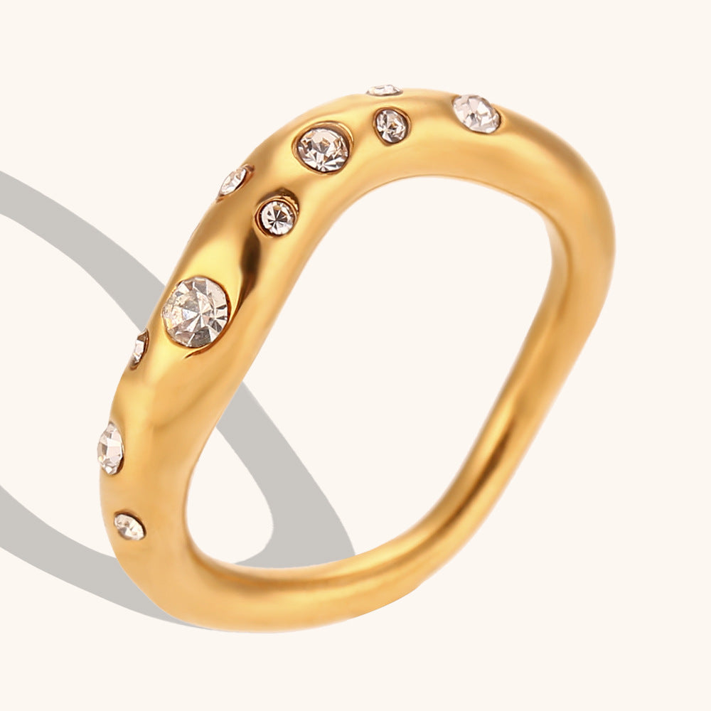 Minimalist Antique Vintage Round Diamonds Elegant Dainty 18k Vermeil Gold Plated Ring Jewelry | Mix Mix Style-Mix MIx Style
