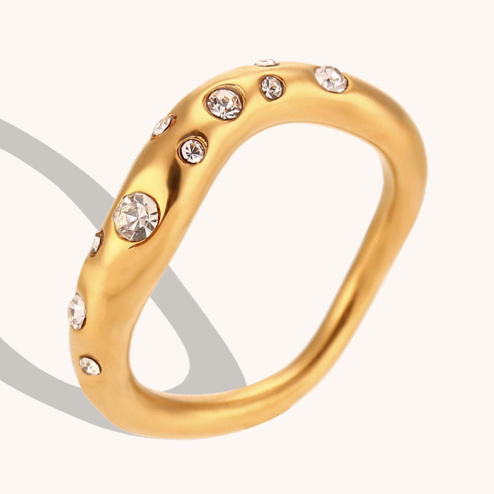 Minimalist Antique Vintage Round Diamonds Elegant Dainty 18k Vermeil Gold Plated Ring Jewelry | Mix Mix Style-Mix MIx Style