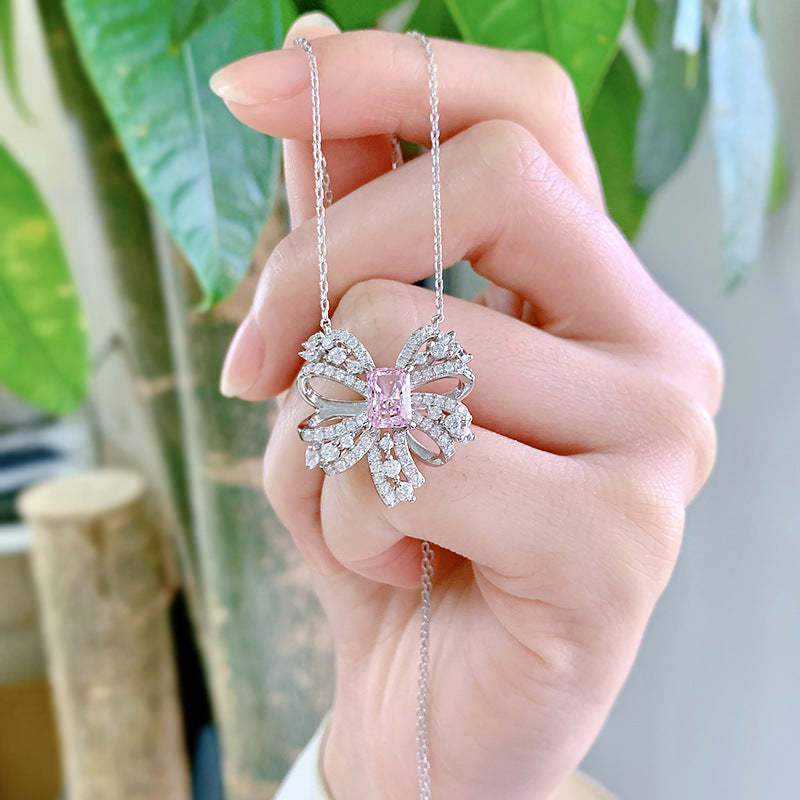 Mujing Jewelry 2022 New European 2ct and American Luxury Butterfly Necklace Women Pink Diamond 5*7mm Luxury Sterling Silver Pendant Women-Mix MIx Style