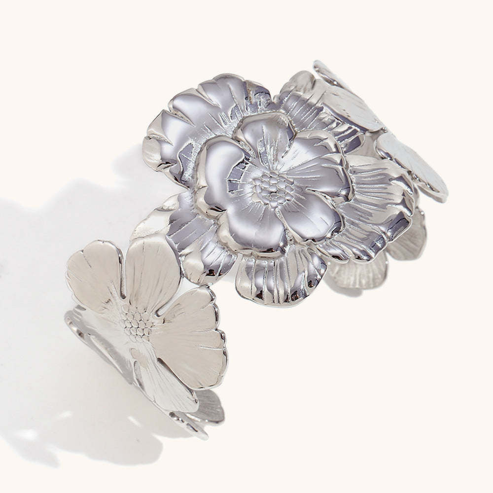 European and American cross-border hot selling fashion personality exaggerated stainless steel plated 18K gold simple open flower bracelet jewelry-Mix MIx Style