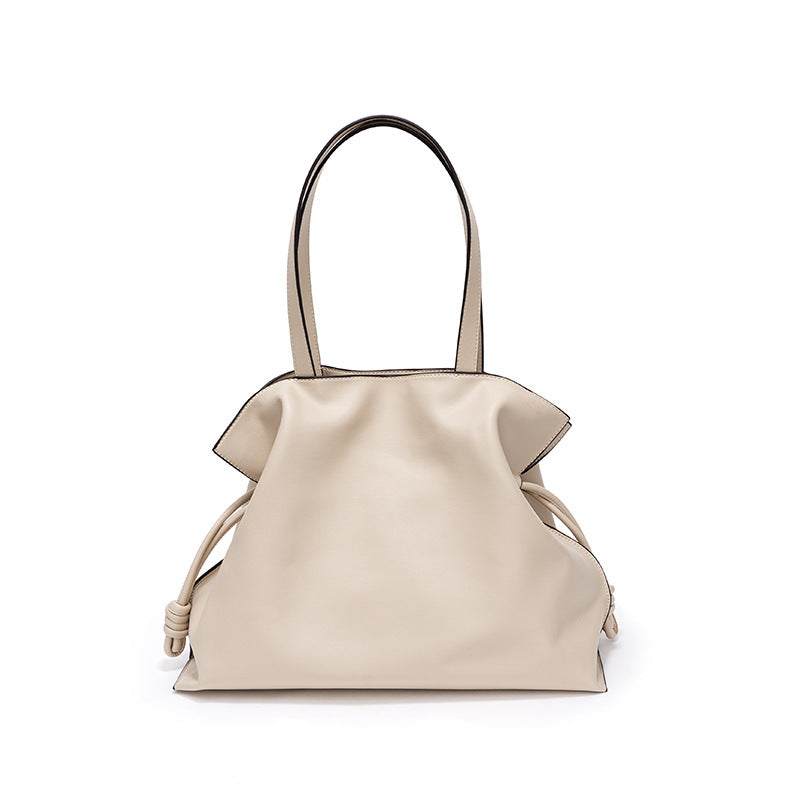 Bags new cowhide blessing bag leather women's bag pleated shoulder bag drawstring large bag | Mix Mix Style [Hot Seller]-Mix MIx Style