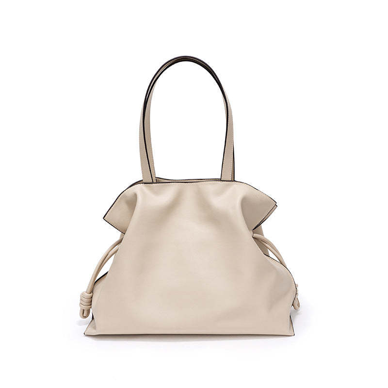 Bags new cowhide blessing bag leather women's bag pleated shoulder bag drawstring large bag | Mix Mix Style [Hot Seller]-Mix MIx Style