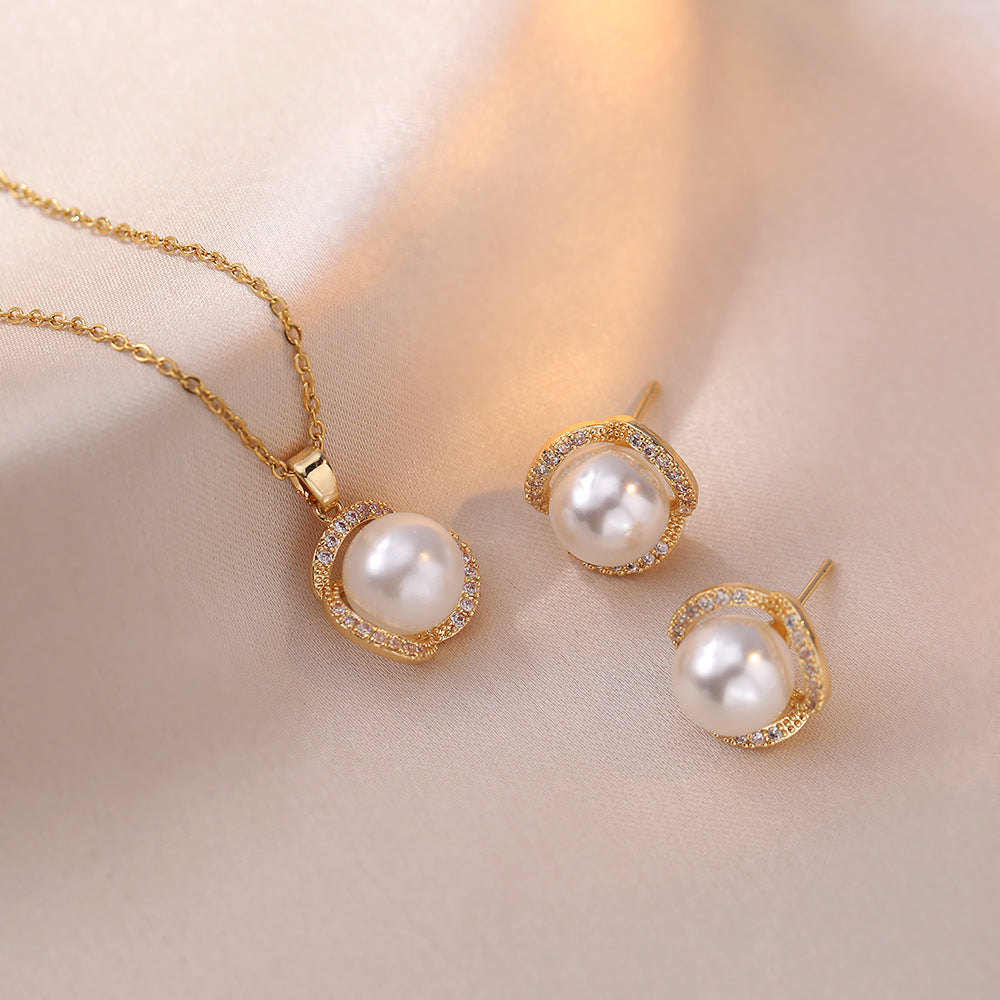 Akoya Pearl Jewelry Set 18K Gold Plated Necklace And Earrings | Mix Mix Style-Mix MIx Style