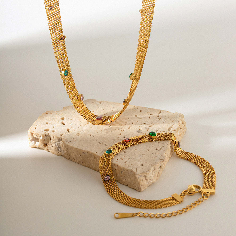 Vintage Jewellery 18K Gold Plated Gemstone Bracelet & Necklace Set | Mix Mix Style [Hot Seller]-Mix MIx Style