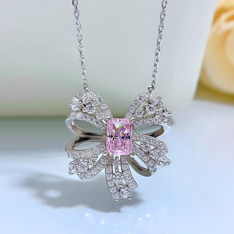 Mujing Jewelry 2022 New European 2ct and American Luxury Butterfly Necklace Women Pink Diamond 5*7mm Luxury Sterling Silver Pendant Women-Mix MIx Style