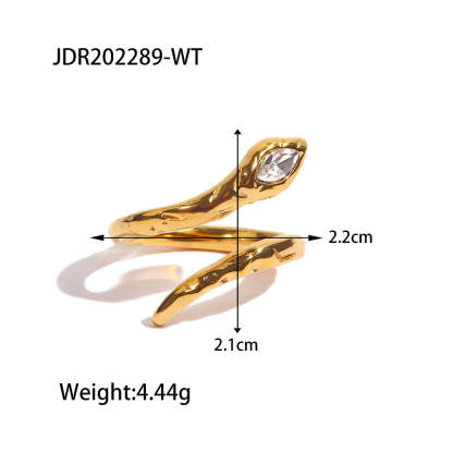 Niche design titanium steel index finger ring light luxury ins trend cold style lava snake-shaped opening inlaid with white/green diamond ring-Mix MIx Style