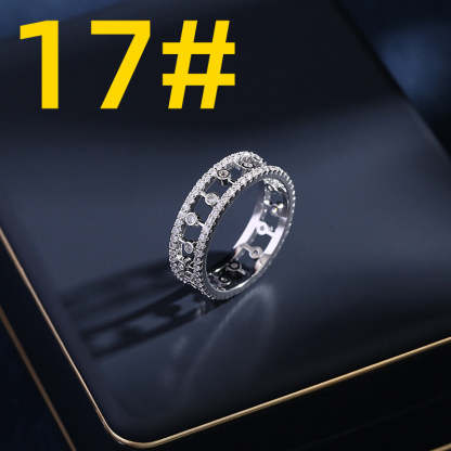 Niche design high-end hollow clavicle chain zircon inlaid ring semi-circular C-circle earrings jewelry set-Mix MIx Style
