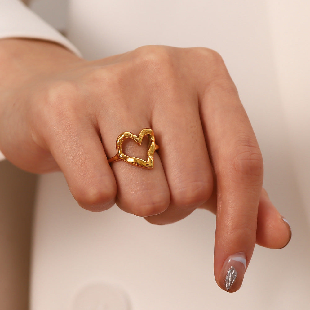 French ring female design niche ins blogger same style hammer pattern love light luxury titanium steel gold-plated non-fading ring-Mix MIx Style