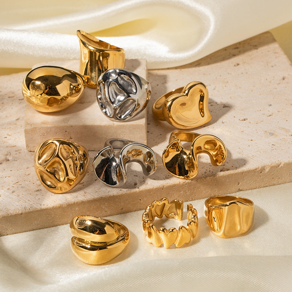 INS Internet celebrity trend 18K gold exaggerated version of stainless steel closed ring European and American light luxury high-end jewelry wholesale-Mix MIx Style