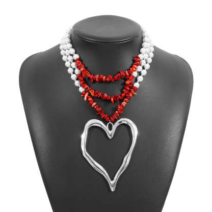 Multilayer Vintage Heart Pendant Akoya Pearls Luxury 18k White/Vermeil Gold Plated Necklace Jewelry | Mix Mix Style-Mix MIx Style
