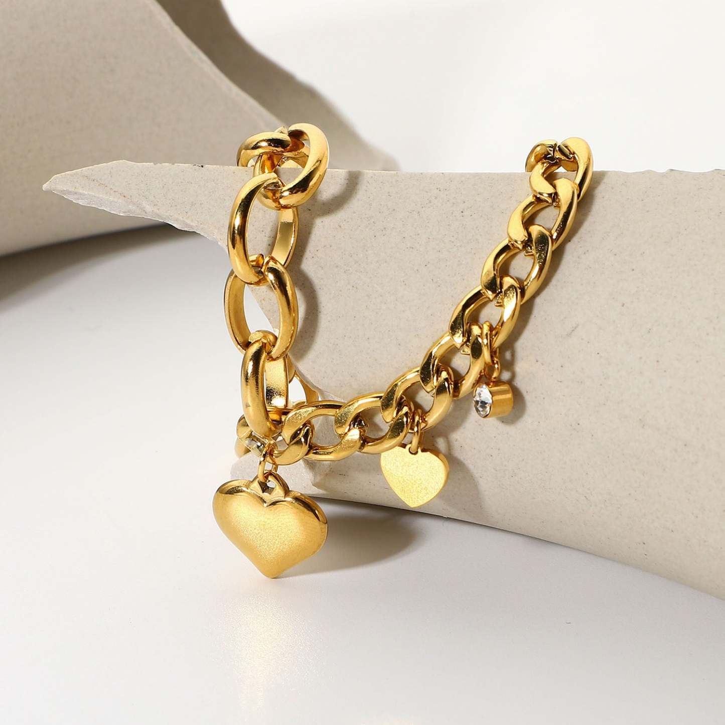 European and American Cuban chain oval chain double spelling love small round zirconium pendant OT buckle bracelet 18K gold-plated stainless steel bracelet-Mix MIx Style