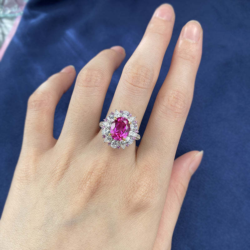 Hot Pink Luxury Oval Cut Moissanite Diamond 3ct 18k White Gold Plated Engagement Ring-Mix MIx Style