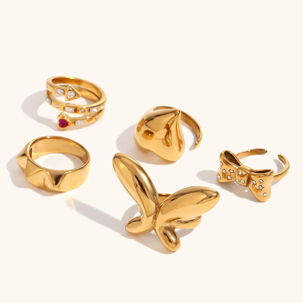 Bow/Butterfly/Heart Styles Open Retro Classic Diamonds Dainty 18k Vermeil Gold Plated Ring Jewelry | Mix Mix Style-Mix MIx Style
