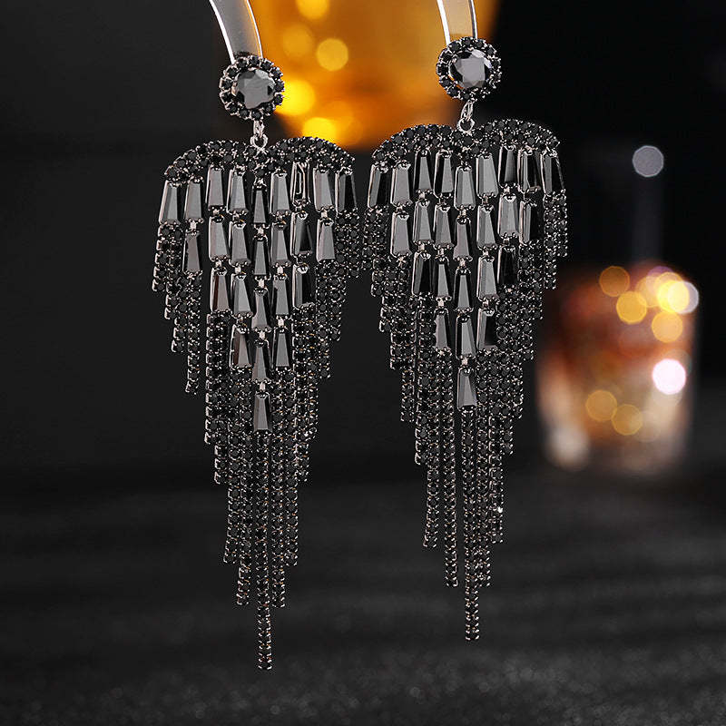 Light luxury style high-end Korean style earrings wholesale exaggerated and long style super flash zircon claw chain love tassel earrings-Mix MIx Style