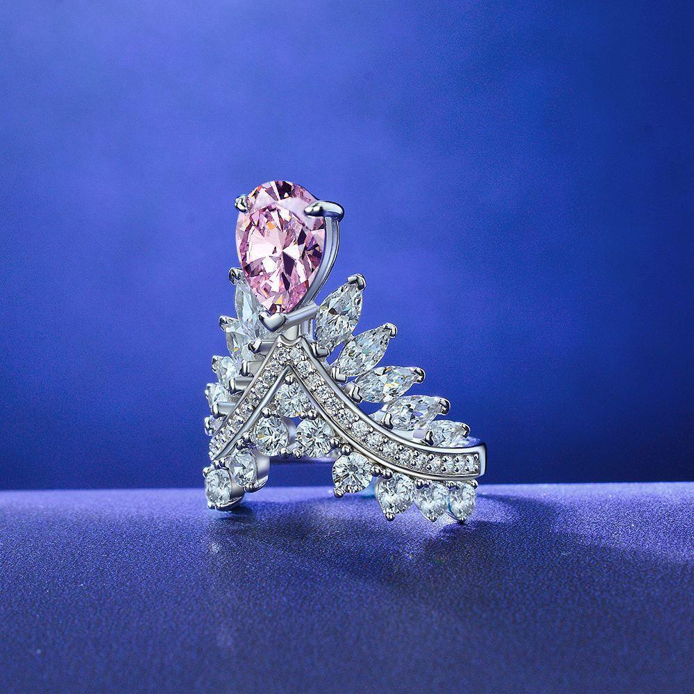 Moissanite Pink Diamond Pear Shape Feather Crown 2ct Wedding Ring-Mix MIx Style