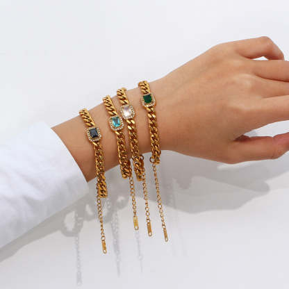 Vintage Thick Retro Classic Pendant Radiant Cut Diamond Luxury 18k Gold Plated Chain Bracelet Jewelry | Mix Mix Style-Mix MIx Style