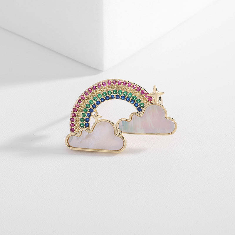 2024 new designer clothing color zircon natural mother-of-pearl inlaid brooch cloud rainbow small brooch-Mix MIx Style