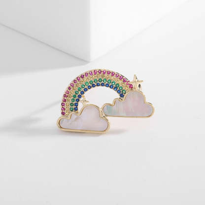 2024 new designer clothing color zircon natural mother-of-pearl inlaid brooch cloud rainbow small brooch-Mix MIx Style