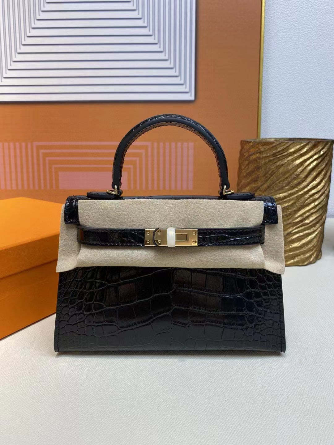 2023 Spring and Summer New Crocodile Pattern Mini Kelly Bag Mini Second Generation Kelly Genuine Leather Handbag Single Shoulder Crossbody Women's Bag-Mix MIx Style