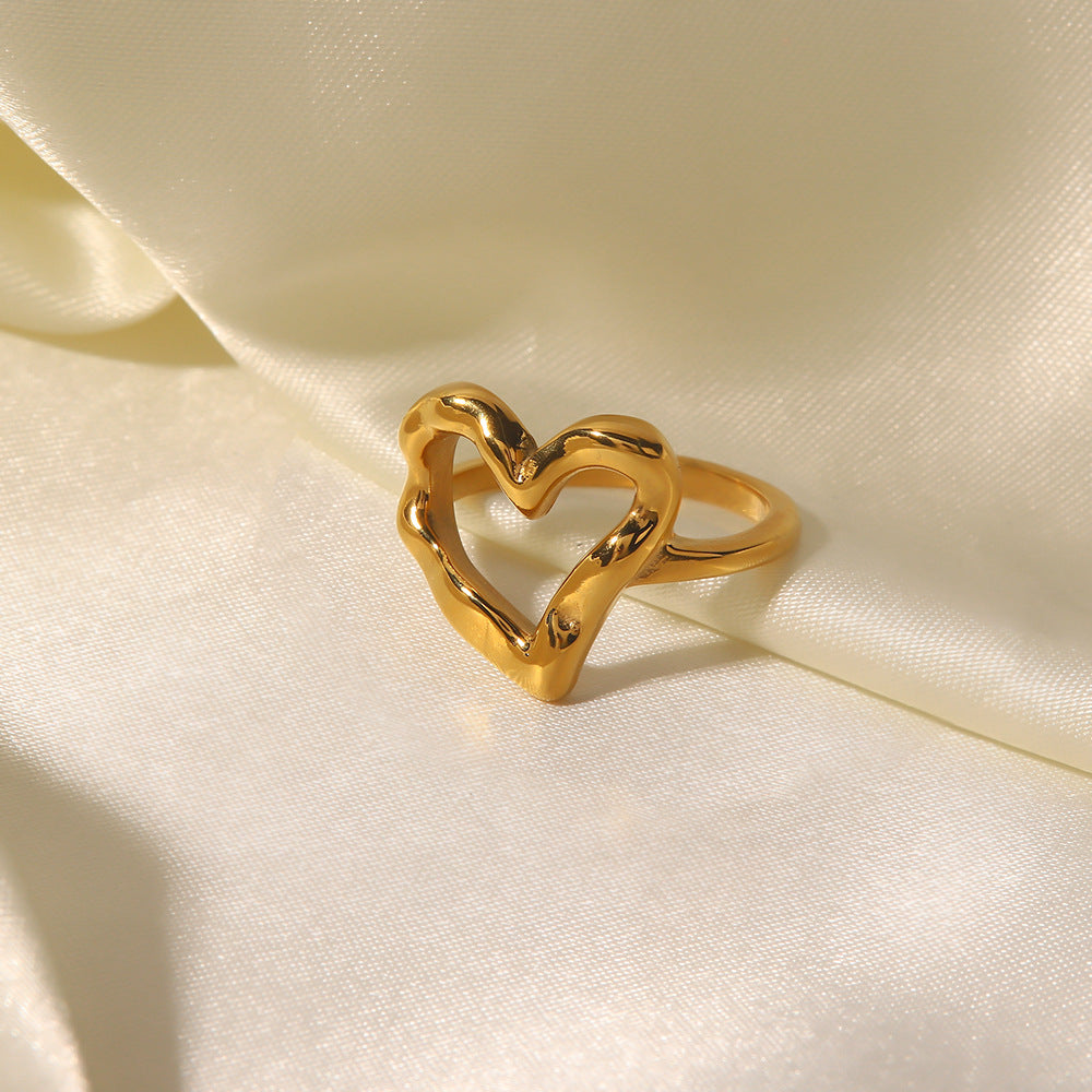 French ring female design niche ins blogger same style hammer pattern love light luxury titanium steel gold-plated non-fading ring-Mix MIx Style