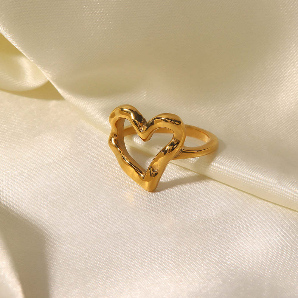 French ring female design niche ins blogger same style hammer pattern love light luxury titanium steel gold-plated non-fading ring-Mix MIx Style
