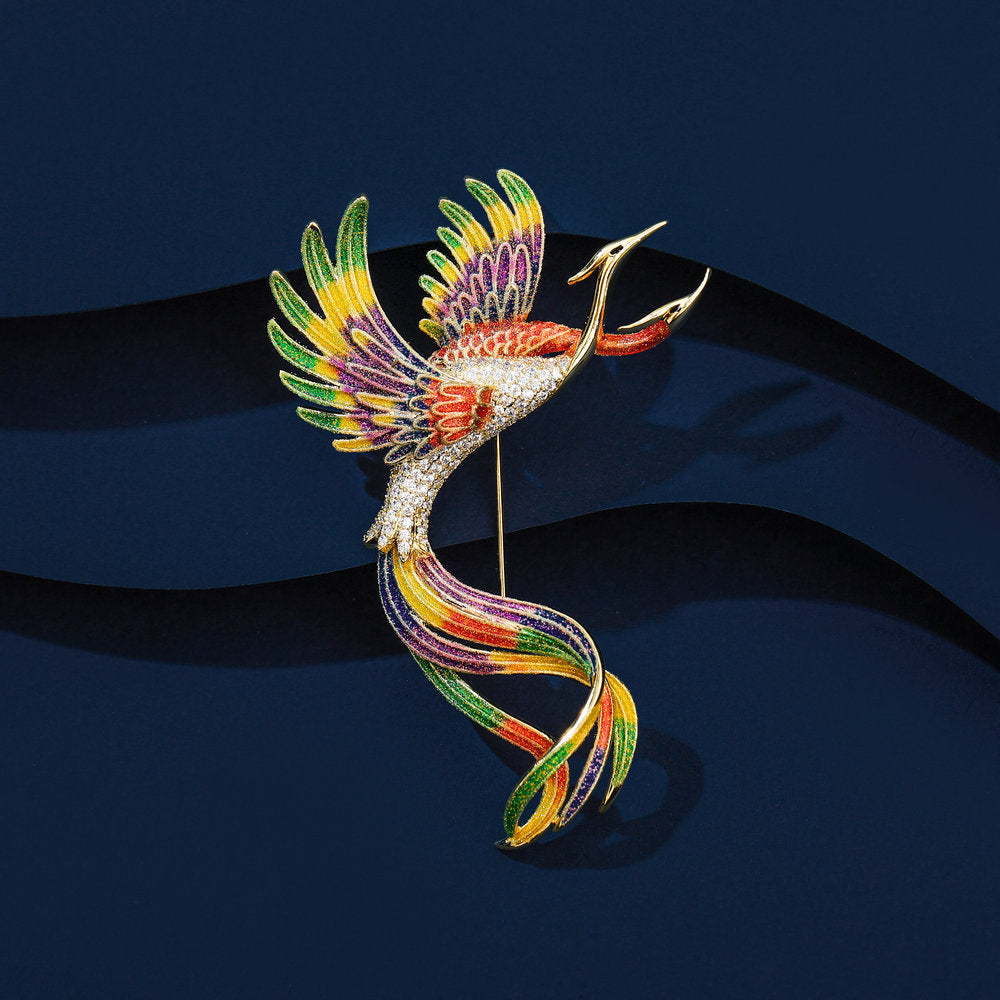 Retro Chinese style elegant clothing dress accessories high-end enamel corsage gradient color phoenix brooch-Mix MIx Style