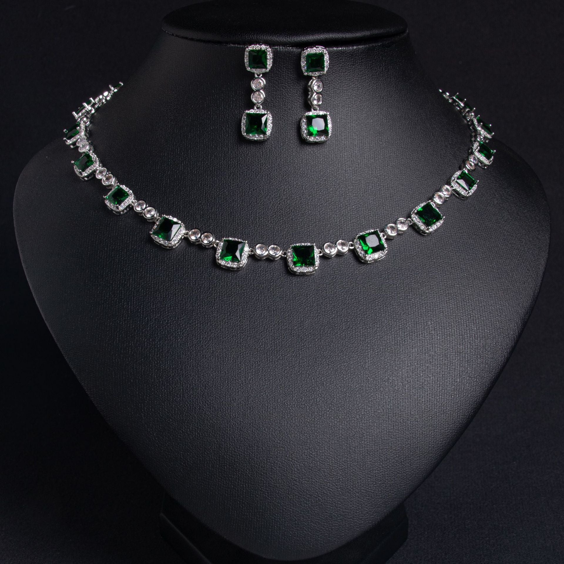 Cross-border hot-selling high-end simple bridal zircon necklace earrings fairy suit wedding dress accessories dinner jewelry-Mix MIx Style