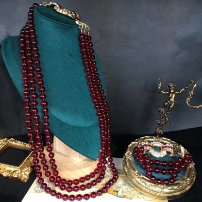 Red Multi-layer Retro Classic Beads Micro Diamonds Luxury 18k Gold Plated Necklace Bracelet Jewelry Set | Mix Mix Style-Mix MIx Style
