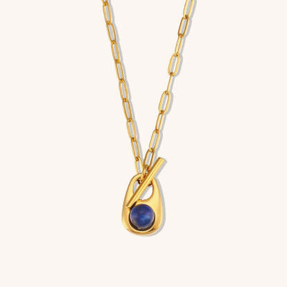 Gold Blue Retro Pendant Akoya Pearl Elegant Chain 18k Vermeil Gold Plated Necklace Jewelry | Mix Mix Style-Mix MIx Style