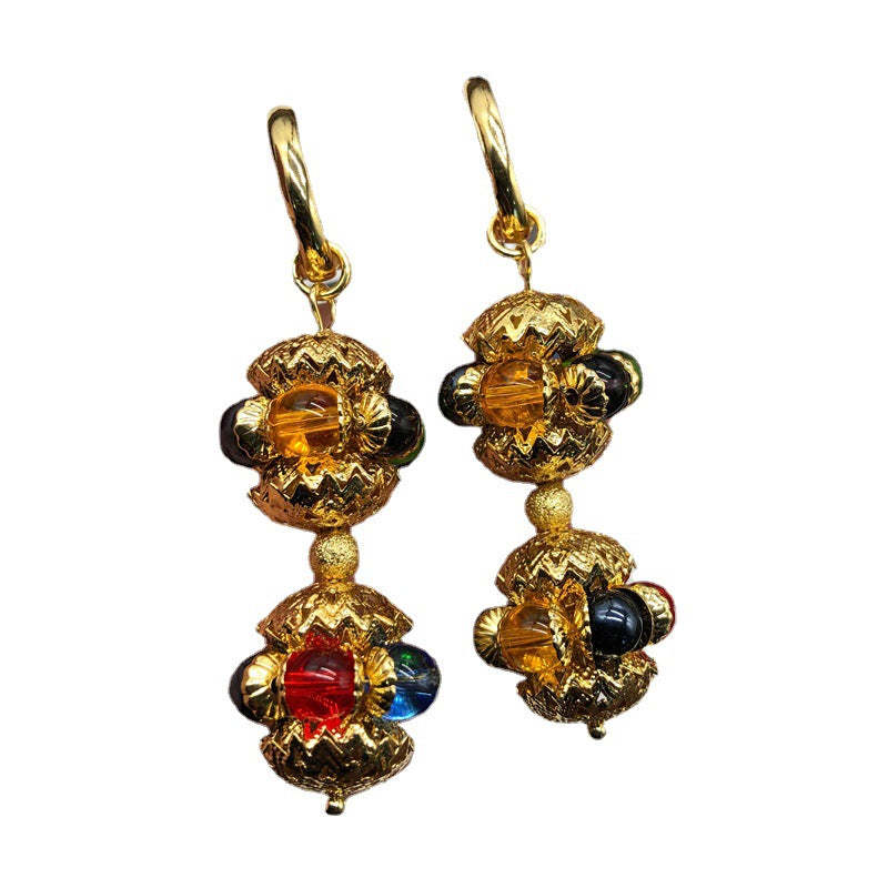 Embelished Red - Multicolor Akoya Pearl & Moissanite Diamonds Elegant 18k Vermeil Gold Plated Drop Earrings | Mix Mix Style-Mix MIx Style