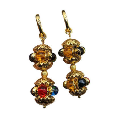 Embelished Red - Multicolor Akoya Pearl & Moissanite Diamonds Elegant 18k Vermeil Gold Plated Drop Earrings | Mix Mix Style-Mix MIx Style