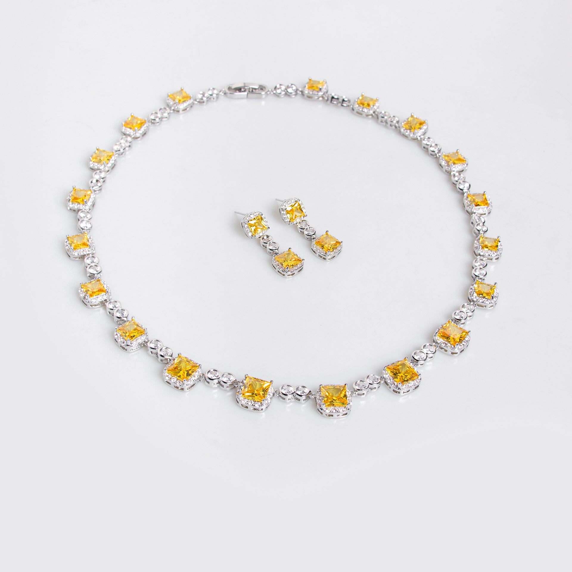 Cross-border hot-selling high-end simple bridal zircon necklace earrings fairy suit wedding dress accessories dinner jewelry-Mix MIx Style