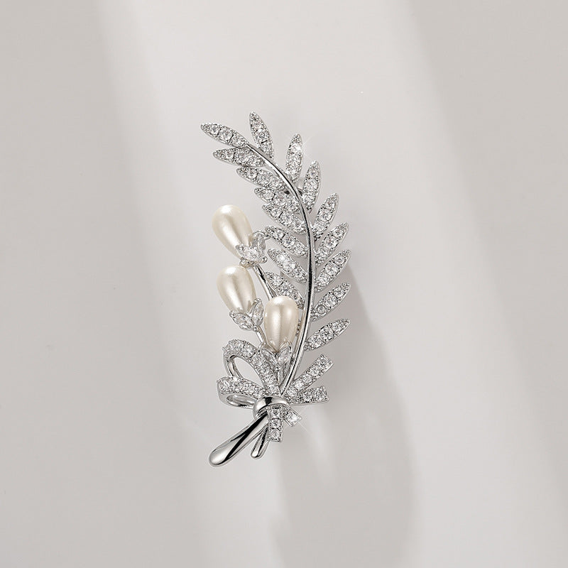 Xiliang Concubine high-end clothing accessories wheat ear brooch zircon natural pearl leaf brooch DIY accessories pin-Mix MIx Style