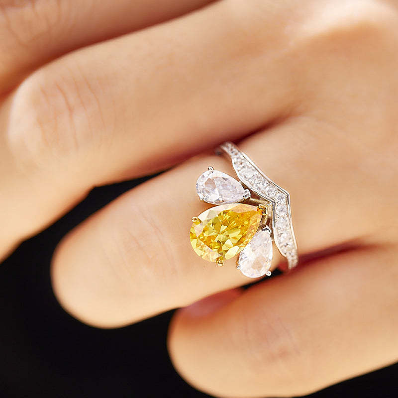 European and American cross-border new product S925 silver yellow diamond crown ring 3 carat high carbon main diamond luxury ladies crown wedding ring-Mix MIx Style