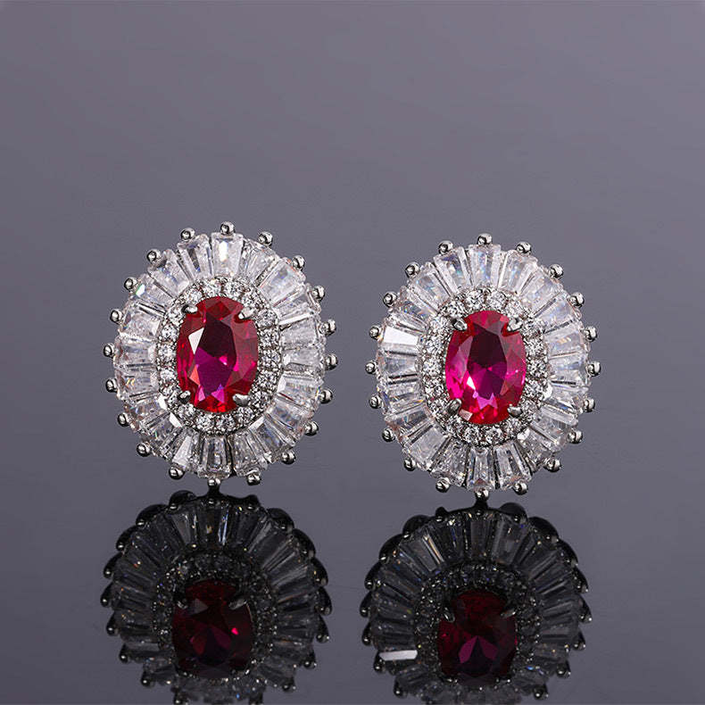 Green & Pink Retro Classic Pendant Oval Diamond Luxury 18k White Gold Plated Necklace Earring Ring Jewelry Set | Mix Mix Style-Mix MIx Style
