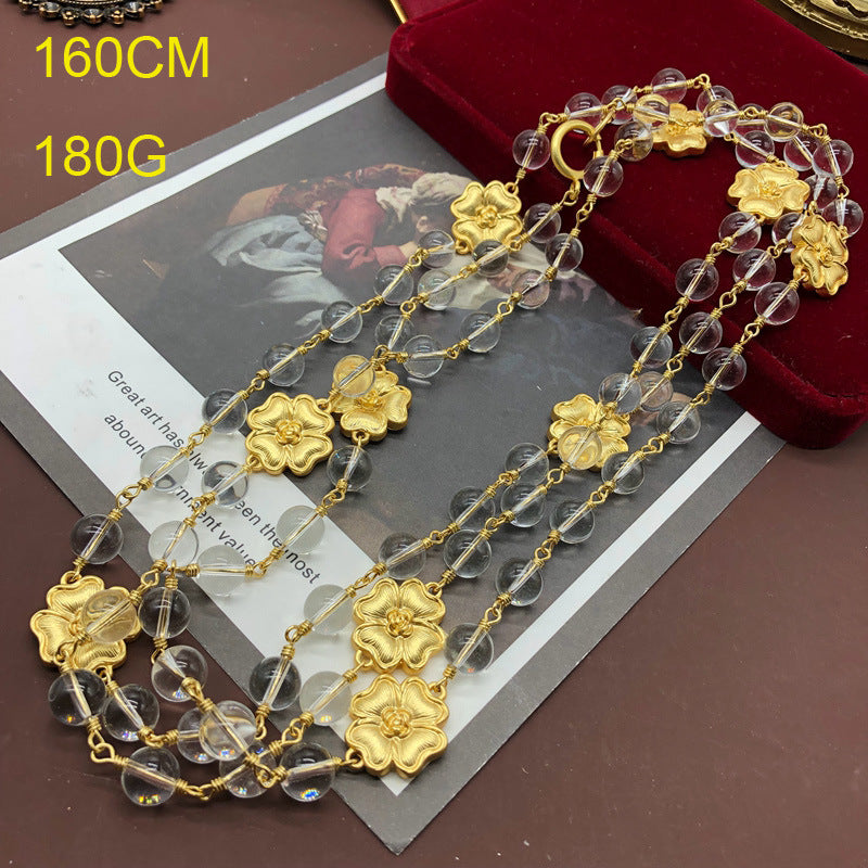 Flowers Yellow Beads Vintage Retro Classic Luxury 18k Gold Vermeil Plated Necklace Earrings Jewelry Set | Mix Mix Style-Mix MIx Style