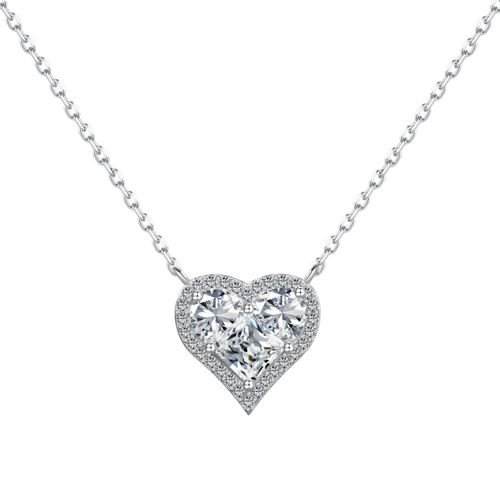 18k White Gold Plated, Moissanite Diamond  Hart-Shaped Necklace For Women-Mix MIx Style
