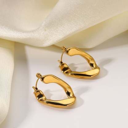 Minimalist Classic Elegant 18k Vermeil Gold Plated Vintage Retro Wavy Hoop Earrings | Mix Mix Style-Mix MIx Style