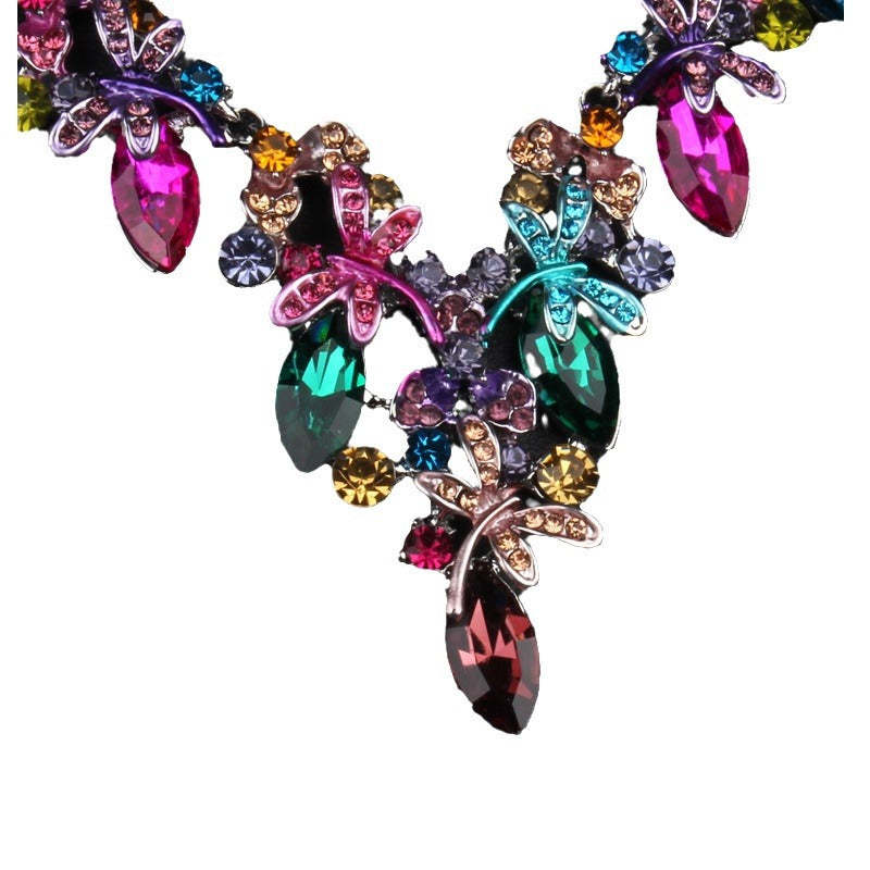 Vintage Multicolor Retro Oval Diamonds Luxurious 18k Gold Plated Necklace Earrings Jewelry Set | Mix Mix Style-Mix MIx Style