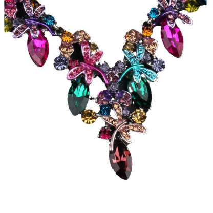 Vintage Multicolor Retro Oval Diamonds Luxurious 18k Gold Plated Necklace Earrings Jewelry Set | Mix Mix Style-Mix MIx Style