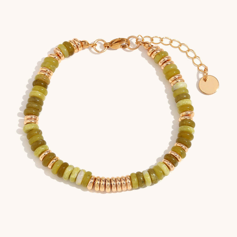 European and American cross-border hot selling Frisbee natural stone retro simple light luxury stainless steel plated 18K gold spacer bead bracelet female-Mix MIx Style