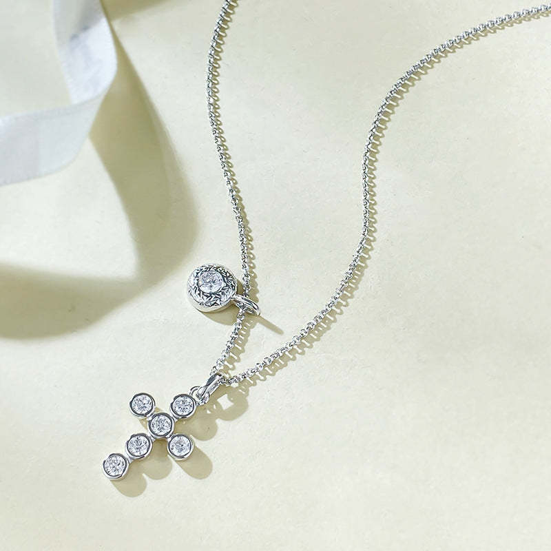 Gold Cross Retro Pendant Round Cut Diamonds Luxury 18k Gold Plated Necklace Jewelry | Mix Mix Style-Mix MIx Style