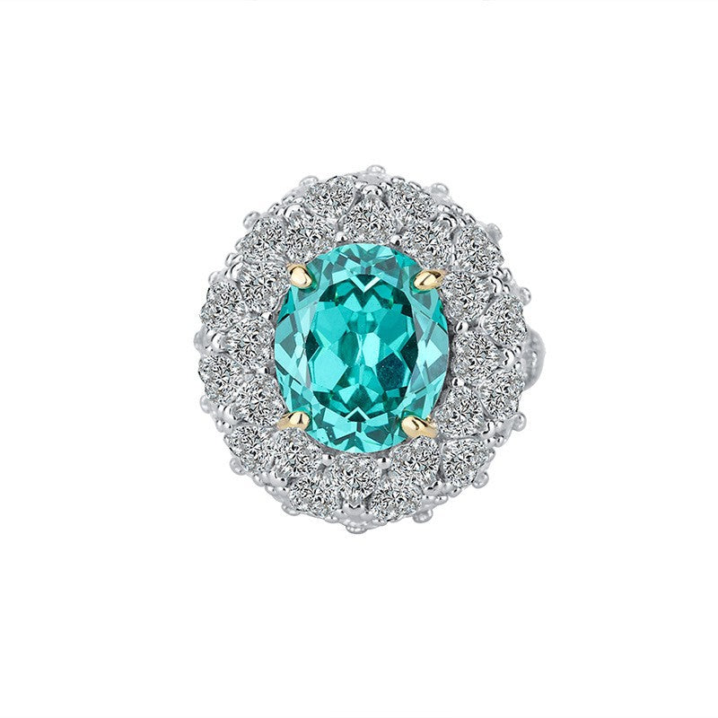 Fashion retro 3ct silver women's ring imitation tourmaline Para color inlaid diamond ring main 10*12-Mix MIx Style