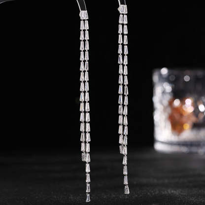 s925 silver needle Korean fashion earrings trendy face modification niche designer zircon super long tassel earrings-Mix MIx Style
