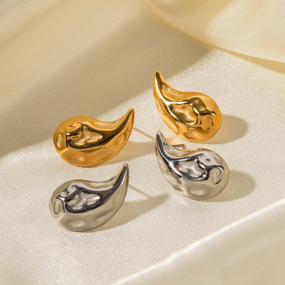 Irregular Drop Shaped Timeless Minimalist 18k Vermeil/White Gold Plated Drop Earrings | Mix Mix Style-Mix MIx Style